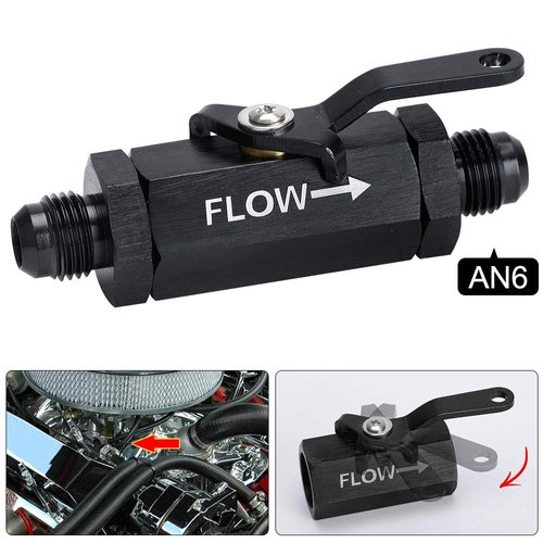 PQY AN6 Shut Off Valve Fitting 6AN-6AN Male Shut Off Valve Fuel Fitting (AN6, black)