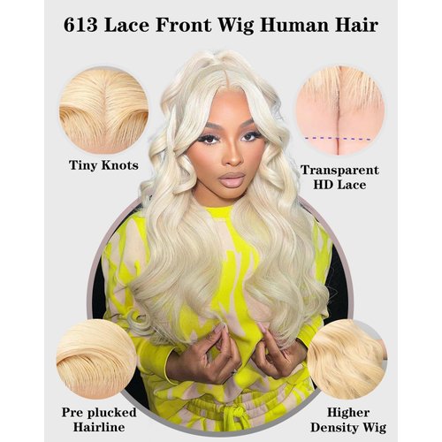 FASHION VILA 613 Lace Front Wig Human Hair 13x4 Blonde Lace Front Wigs Human Hair 180% Density Body Wave 613 Frontal Wig Pre Plucked With Baby Hair (13x4 613 Body Wave Wig, 24 Inch)
