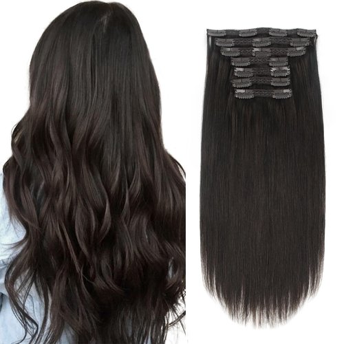 Sixstarhair Clip In Hair Extensions Remy Human Hair Off Black extensions Clip In Extensions 140g Per Pack Hair Extensions for Full Head 7 Pieces [Color 1B Off Black 20inch]