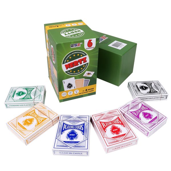 GSE Games & Sports Expert 6-Deck Nertz Card Game, Standard Playing Cards Bulk with 6 Unique Colors, Multiplayer Solitaire Cards Compatible with Poker, Blackjack, Rummy, Go Fish, Bridge