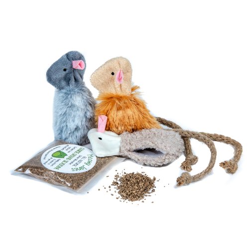 Meowy Janes Refillable Mouse 3 Pack | Silvervine Filling | Handmade Cat Toy, Fuzzy Toy Gift Pack for Cats