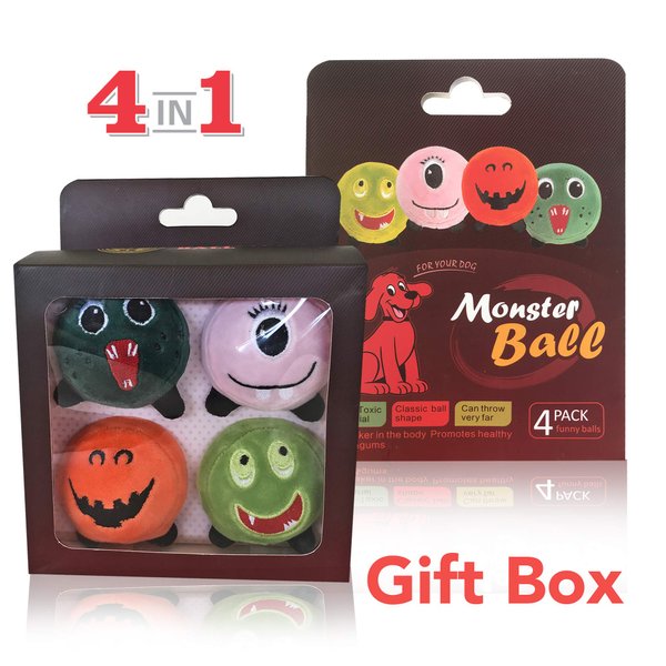 Dog Colorful Plush Squeaky Ball Toys for Small Medium Dogs and Cats; Soft Funny Face Toy Fetch Interactive Balls for Puppy; Gift Box