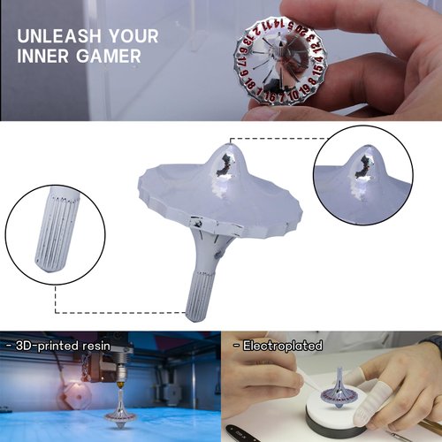 CZYY D20 Spin Top Dice - 3D Printed Spinning Top Dice, Unique D20 Gaming Dice, EDC Fidget Dice, Desk Toy, DND Gift & Accessories for Tabletop RPG Gamer (Silver D20)