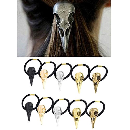 Carykon 10PCS Women Hair Tie Alloy Crow Skull Elastic Ponytail Holders, Mixed Colors