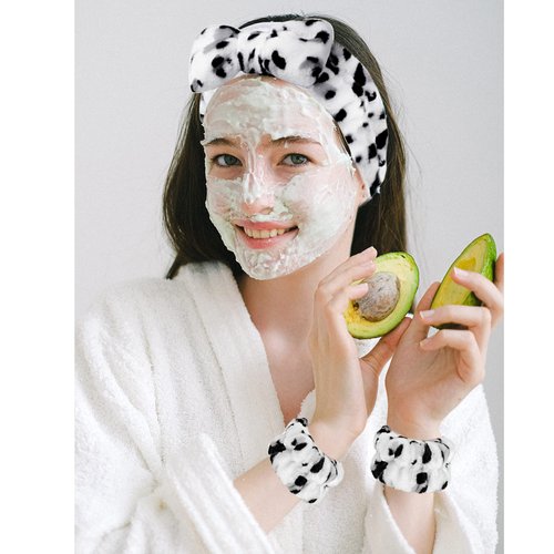 CHNLML Women Spa Headband Sponge,6PCS Bow Face Wash Headband and Wristband Set, Makeup Headband, Spa Headband,Makeup Headband, Skincare Headbands (6PCS-Pink+White(leopard))