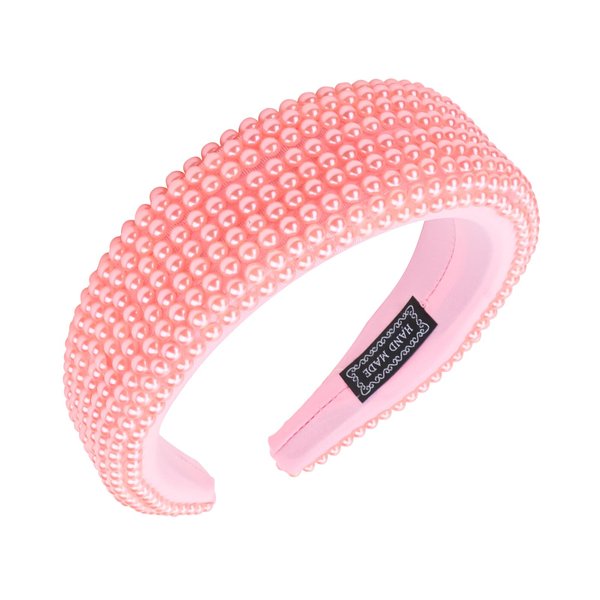 WHAVEL Pearl Headband Pink Headband Girls Beaded Puffy Head Band Padded Headband Hairbands Fashion Bridal Headband Wedding Hair Accessories for Women