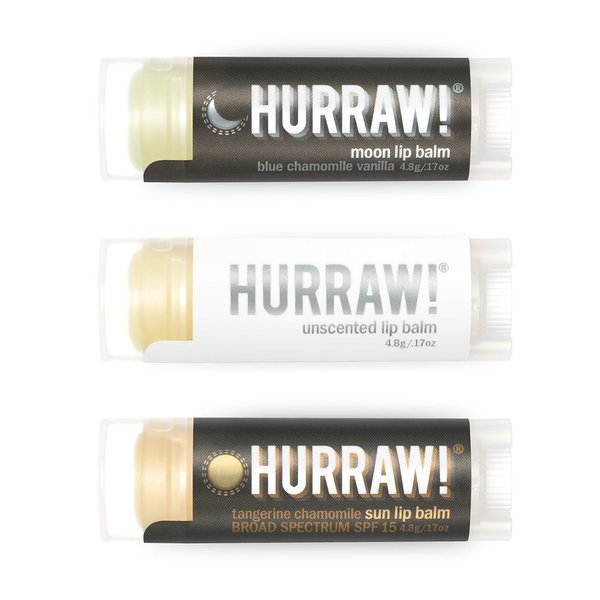 Hurraw! Moon Night Treatment, Unscented, Sun (Zinc Oxide SPF15) Lip Balms, 3 Pack Bundle: Organic, Certified Vegan, Cruelty & Gluten Free. Non-GMO, All Natural. Bee, Shea, Soy & Palm Free. Made in USA
