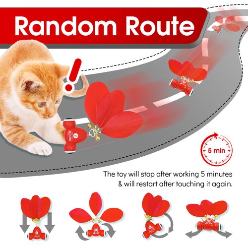 Rasolamo Automatic Cat Toy, Interactive Cat Toys for Indoor, Smart Cat Toys Feather with LED Lights & Bells, for Cat Toy USB Charging Play Moving Indoor