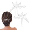 Foryysa Bridal Wedding Hair Pins for Women Silver Vine Headwear Pearl Rhinestone Leave Elegant Handmade Sparkly Bride Design (2 pcs)