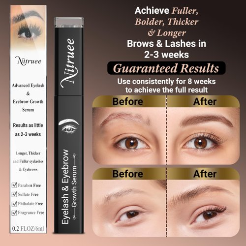 NITRUEE Eyelash Growth Serum - Lash Serum for Eyelash Growth - Eyelash and Eyebrow Growth Serum to Achieve Longer, Fuller Lashes and Brows- Enhance Natural Lashes with Powerful Eyelash Serum Formula