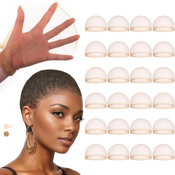 IDN BEAUTY 24pcs Light Brown HD Wig Cap for Women Invisible and Breathable Caps for Lace Front Wigs High-Elastic Stretchy Sheer Nylon Wig Caps Natural Transparent HD Ultra-thin Wig Caps