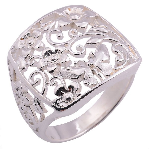 Butterfly and Flower White 925 Sterling Silver Ring Thai Design (10)