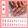 Hot Pink Press on Nails Medium Square Fake Nails Marble False Nails with Design Orange Gradient Stick on Nails Ombre Glue on Nails Reusable Acrylic Nails for Women Girls Manicure 24pcs