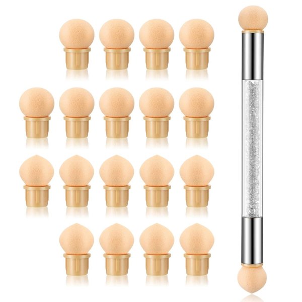 HYWWPFLAY 19Pcs in 1 Set Nail Sponges for Ombre Double-Head Nail Pen Ombre Brush for Gel Nails French Tip Manicure Brush Nail Art Tools with 18Pcs Replacement Sponge Head (White)
