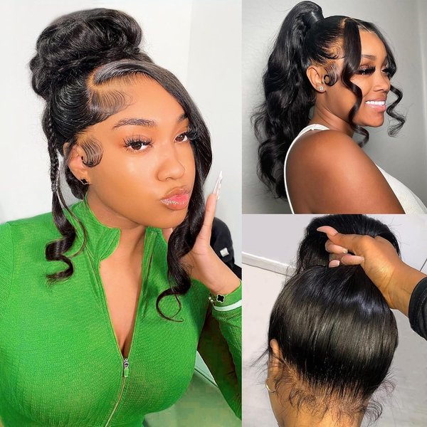 200 Density 360 Lace Front Wigs Human Hair Pre Plucked Body Wave HD 360 Full Lace Human Hair Wigs 360 Lace Frontal Wig for Black Women Glueless Lace Wig with Baby Hair around Natural Color 22 Inch