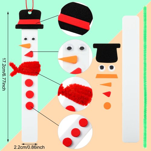 16 Sets Christmas Snowman Stick Ornament Craft Kit Hanging DIY Winter Arts and Craft Kit Bulk for 2-8 Kids Toddlers Fun Home Activities Project
