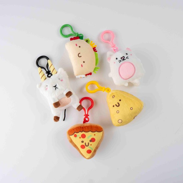 Taco Cat Goat Cheese Pizza Plush Keychain Set - Adorable Plush Keychains - Great Gift for Kids Birthday Parties - Great Backpack Decoration - Ages 3+