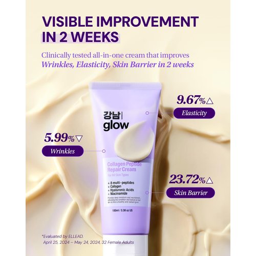 GANGNAM GLOW Collagen Peptide Repair Cream - Face Moisturizer with Collagen Peptides and Niacinamide, Anti-Aging Day and Night Cream with Retinol, Korean Skin Care (3.38 fl.oz / 100ml)