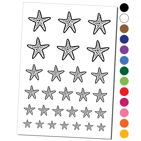 Starfish Sea Star Temporary Tattoo Water Resistant Fake Body Art Set Collection - Black (One Sheet)