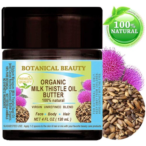 MILK THISTLE OIL BUTTER Silybum marianum 100 % Natural 4 Fl.oz.- 120 ml for FACE, SKIN, BODY, HAIR, NAILS, Foot Care. Foot Oil butter, Skin Moisturizer by Botanical Beauty