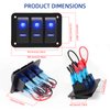 Toggle Switch Panel 3 Gang Aluminum Switch, 12V/24V Rocker Switch Panel, Waterproof On-Off Car Boat Switch, Blue LED Switch Panel for Marine Boat Automotive Car RV Truck Vehicles