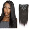 Lacer 10 inch Yaki Clip in Hair Extensions Human Hair, Natural Black Thick Light Yaki Straight Clip ins Remy Human Hair For Fashion Black Women with Relaxd Hair 120G 7Pieces