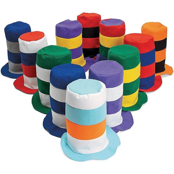 Fun Express Stovepipe Hats Assortment - Party and Costume Accessories- VBS Vacation Bible School Supplies/Decor - Set of 12