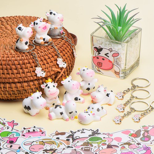 70 Pcs Cow Party Favors Supplies Mini Cute Cow Animals Miniature Figurines Toys Resin Cow Cake Toppers Cute Cow Keychain Colorful Cow Animal Metal Charms for Cake Decoration Garden Home Party Decor