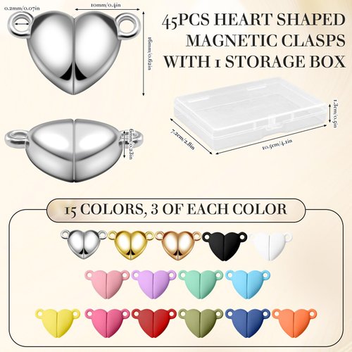 ZYNERY Cute Magnetic Jewelry Clasps - Magnetic Necklace Clasps Closures - Magnetic Clasp Perfect for Jewelry Making & Necklaces & Bracelets - Unlock Elegance with 45 Pairs in 15 Colors