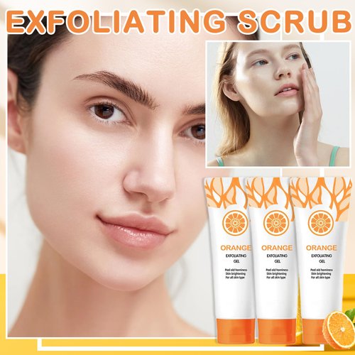 IONSGAKO 3PCS Orange Exfoliating Gel Scrub Natural Moisturizing Orange Exfoliante Facial Peeling Gel for Face Body Skin Deep Cleansing Exfoliating Gel Scrub