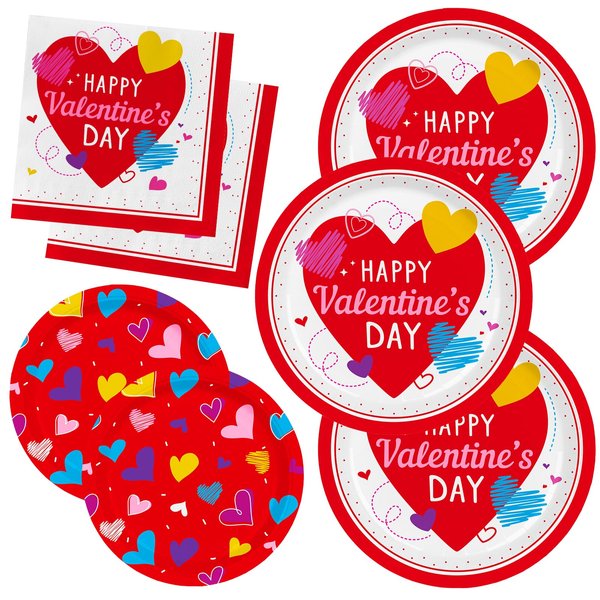 Valentine's Day Party Supplies Set for 50 - Elegant Disposable Paper Plates and Napkins Valentine's Day Party Decorations