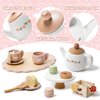 Dorjee Wooden Tea Set for Little Girls, Wooden Toys Toddler Tea Set Play Kitchen Accessories for Kids Tea Party with Play Food for Kid Age 3+ Gift
