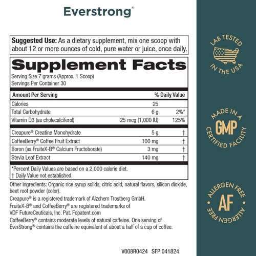 Purity Products EverStrong Powder from Muscle Matrix Blend - Creapure Creatine - Boron (FruiteX-B PhytoBoron) - CoffeeBerry Extract - Boosted with 1000 IU Vitamin D - Berry Burst (210 g)
