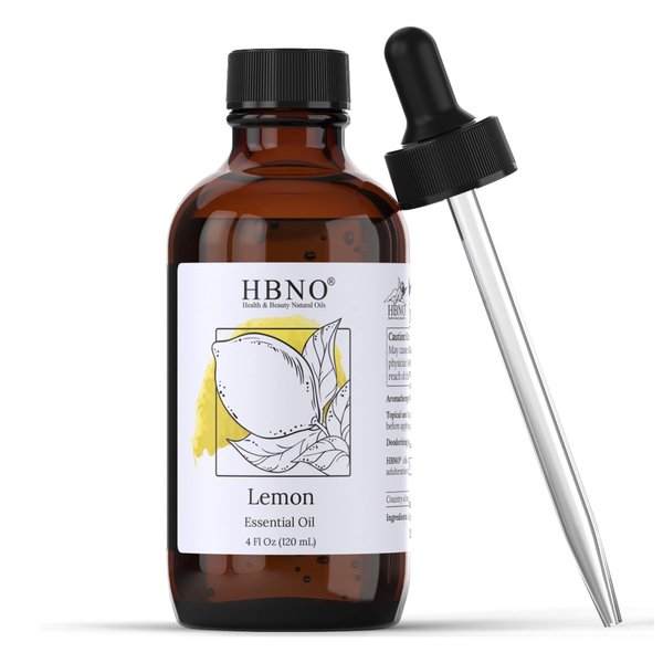 HBNO California Bottled Lemon Essential Oil 4 fl oz (120ml) - Natural & Premium Grade Lemon Oil Essential Oil - Lemon Essential Oil for Cleaning, Essential Oils Lemon