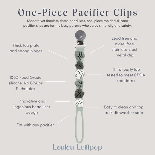 Loulou Lollipop Beadless Silicone Pacifier Clip (Monstera, Green)