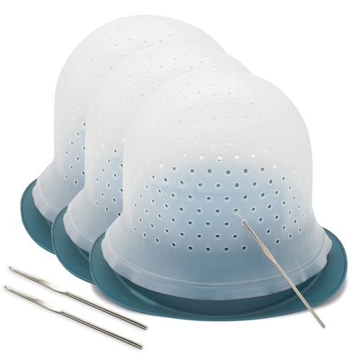 Holes Opened Hair Highlighting Cap with Hook Kit Silicone Dyeing Cap Frosting Cap DIY Highlights Cap at Home Hair Salon Barber Reuseable Highlight Cap Pre Punched 3 PCS (White)