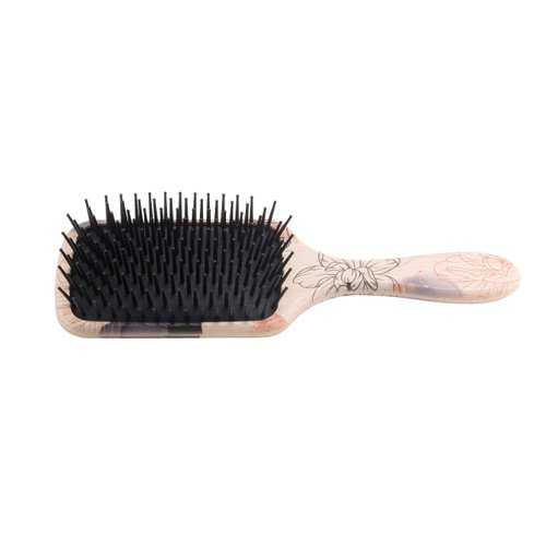 Lombard Cutlery Wood Paddle Hair Brush for Women with Anti Static Bristle (Black Flower)