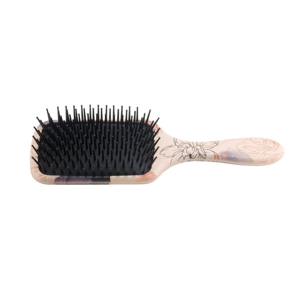 Lombard Cutlery Wood Paddle Hair Brush for Women with Anti Static Bristle (Black Flower)