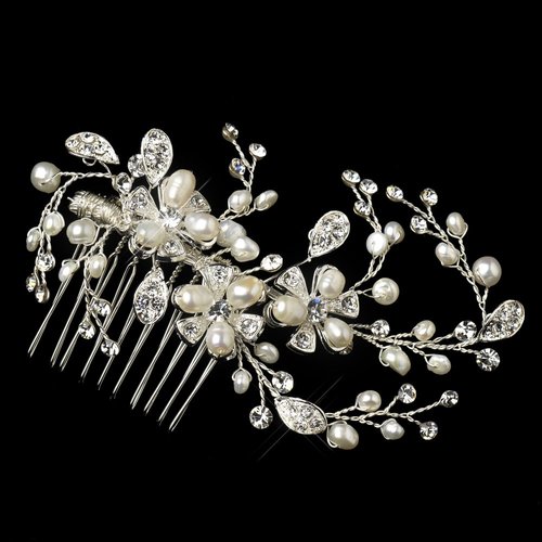 Nadine Freshwater Pearl & Rhinestone Floral Hair Comb Wedding Bridal Special Occasion