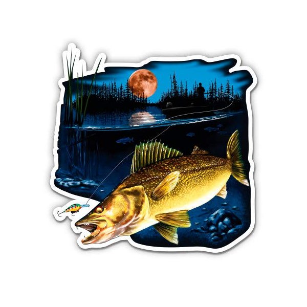 Walleye Fishing - 8" Vinyl Sticker - for Car Laptop I-Pad - Waterproof Decal