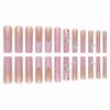 MISUD Press on Nails Extra Long Square Fake Nails Glossy Glue on Nails Pink French Tip Acrylic Nails Squoval Artificial Nails Rhinestone Stick on False Nails with Flower Design 24 pcs