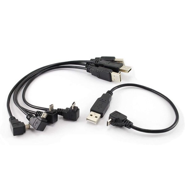 CablesOnline 5-Pack 8-inch USB 2.0 A-Type Male to Micro-B 90-Degree UP-Angle Male Charge & Sync Cable, USB-1500U-5
