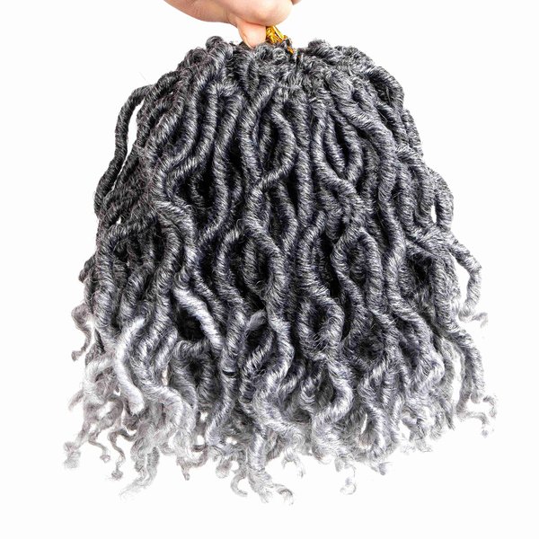Moli Moli 144 Strands 7 Inch Grey Curly Locs Crochet Hair Short Goddess Faux Locs For Women (Tgray)