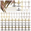XIYONALI 120PCS Planet Cross 3D Nail Charms for Acrylic Nails, Gold Silver Nail Gems Alloy Nail Accessories, Nail Rhinestones for Nail Art Supplies Manicure Craft DIY