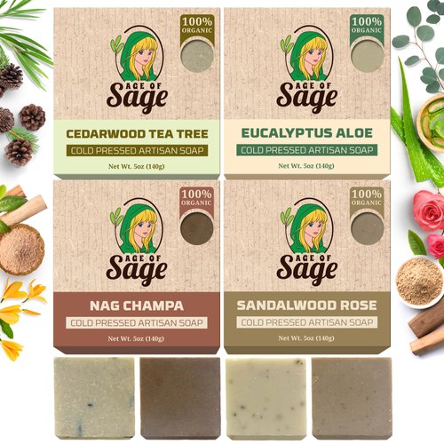 Natural Bar Soap for Men - Vegan Bath Soap Bars Gift Set - Handmade Cold Process Artisan Soap with Essential Oil, Aromatic All Moisturizing Wash Soaps, Fragrant Masculine Scent by Age of Sage (4 Pack)