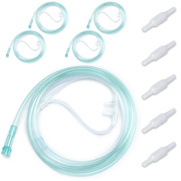 10PCS Adult Soft Nasal Cannula, 7 FT Nasal Tubing for Oxygen, Included 5PCS Nasal Cannula Oxygen Tubing and 5PCS Tubing Connectors - Standard Connector