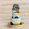 Gyufise 1Pcs Two Fast Birthday Cake Topper Black Glitter Checkered Flag Racing Car 2nd Birthday Cake Pick for Let's Go Racing Theme Boys Girls Kids Second Birthday Party Cake Decorations Supplies