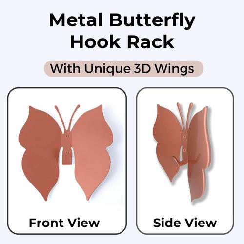 ARTiLETTO Butterfly 3D Blush Pink Butterfly Wall Hooks: Girl’s Bedroom Double-Hook Coat Rack Mount for Hanging Coat,Clothing,Backpacks,Purses,Jewelry,Towels, Girls Room DécorCut-Out Metal 2 Hangers