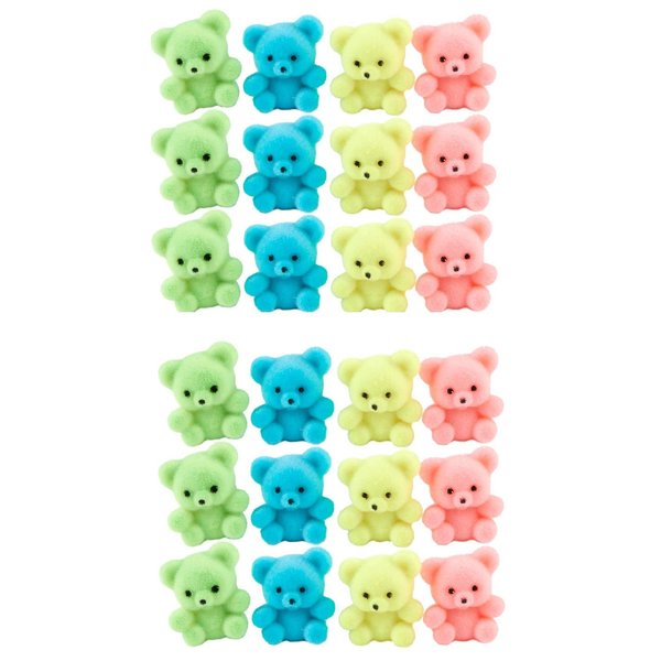 Factory Direct Craft Package of 24 Sitting Flocked Neon Color Miniature Teddy Bears - Tiny Bear Shaped Figurines (Size: 1 inch)