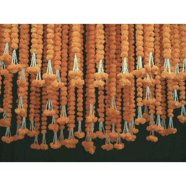 Krati Exports 5 PC - 5 feet Orange Marigold Garland |Indian/American Wedding Party Mantle Decoration, Faux Garlands Wedding Garland, Diwali Decoration, Spring Bush Floral!